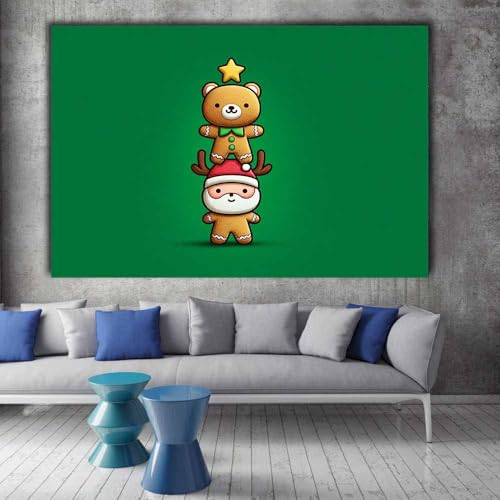 Décoration Murale de Noël sur Toile Verte avec Cadre pour Salon