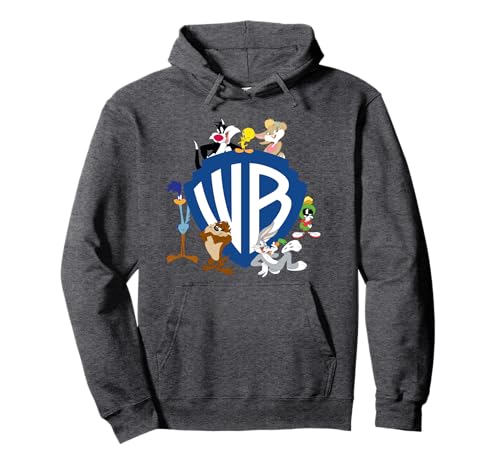 WB 100: Looney Tunes WB Shield Logo With Bugs, Taz, Tweety Pullover Hoodie