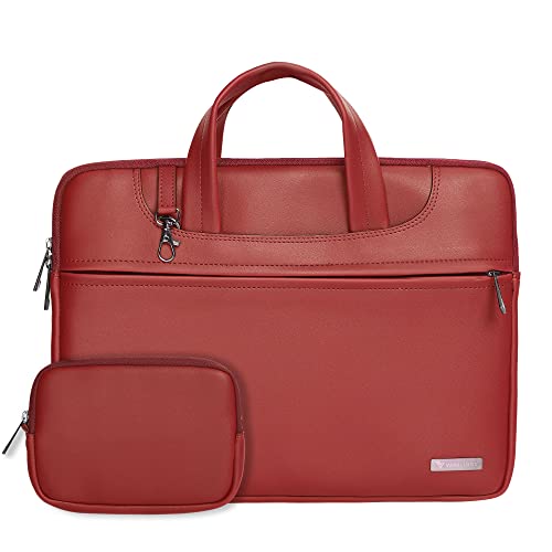 Vaku Luxos® DA ITALIANO Refined Premium Collection Leather Laptop Messenger Bag|Briefcase with Free Pouch For Hard Disk and Pendrive with Shoulder Strap Compatilbe for Macbook 14", Red