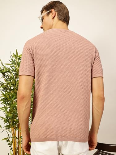 Image of Thomas Scott Men's | Textured | Half Sleeve | Slim Fit | 100% Cotton | Round Neck | Casual Tshirt