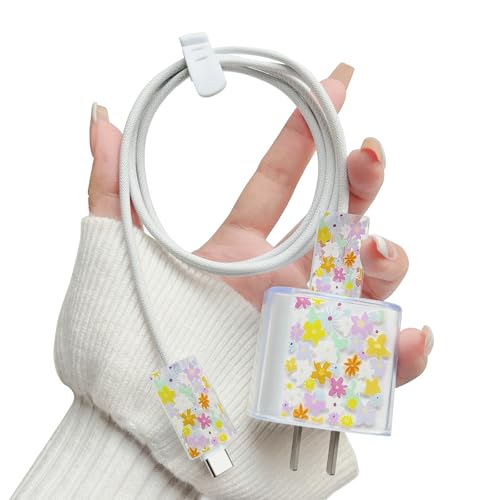 Protector de cargador iPhone 20W Lovmooful transparente con flores