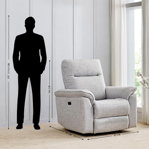 Image of Home Centre | Artise Fabric 1-Seater Electric Recliner | Recliner Sofa for Living Room | Solid Wood | Grey | 2 Year Warranty