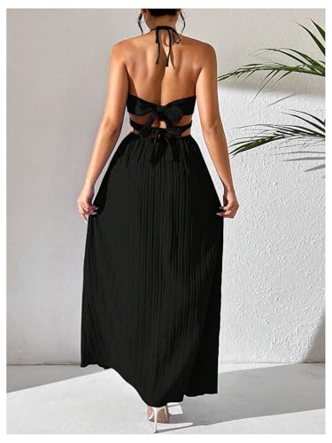 Image of SHENHE Women's Sexy Cut Out Tie Backless Halter Deep V Split Thigh Party Night Maxi Dress