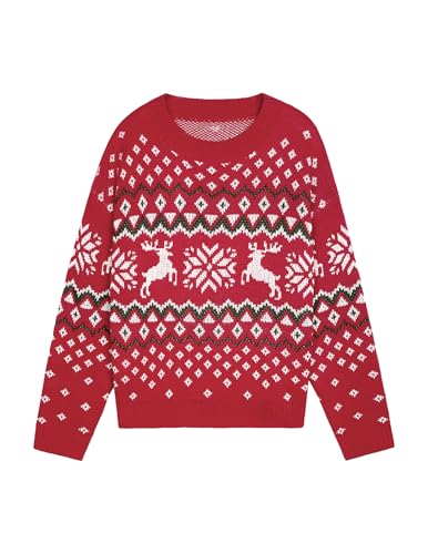 Image of Womens Casual Cute Ugly Sweaters Lightweight Ribbed Knit Crewneck Christmas Pullover Sweater 2024 Red M