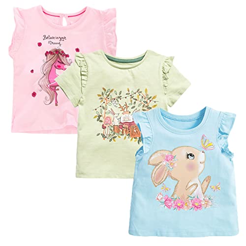 Image of Girls Graphic T Shirts 3 Pack 100% Cotton Short Sleeve Tees for Toddler Little Big Girls Cute Printed Casual Summer Tops