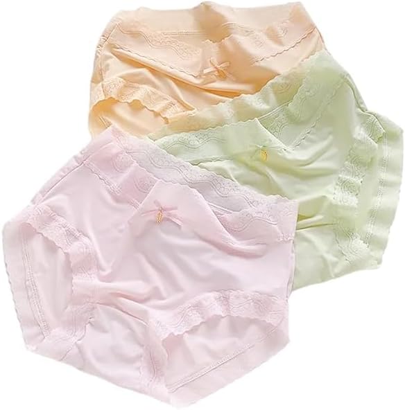 Hipster Briefs Panty Cute for Girls & Women Seamless Mid Waist Lace Underwear Sexy Panties Under Bump Maternity Healthy, Ice Silk Cotton(Size - L & XL).