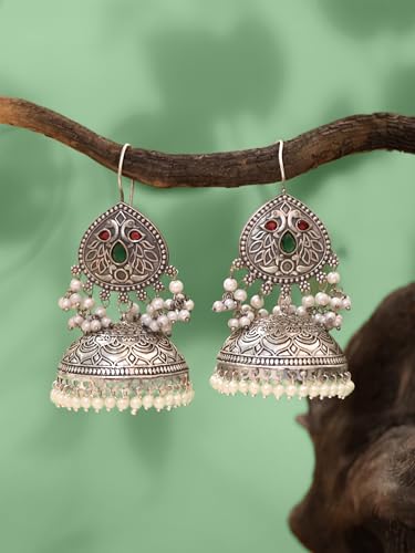 Yellow Chimes Silver Oxidised Jhumka Earrings for Women & Girls | Traditional Silver Oxidized Plated Big Jhumkas | Birthday Gift for Girls Women Anniversary Gift for Wife 2 410IXfkKTHL. SL500