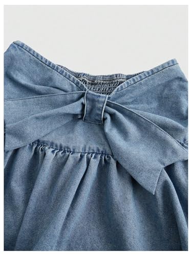WDIRARA Women's Y2k Bow Pleated Mini Jean Skirts Ruffle Hem Smocked Belted A Line Denim Skirt3