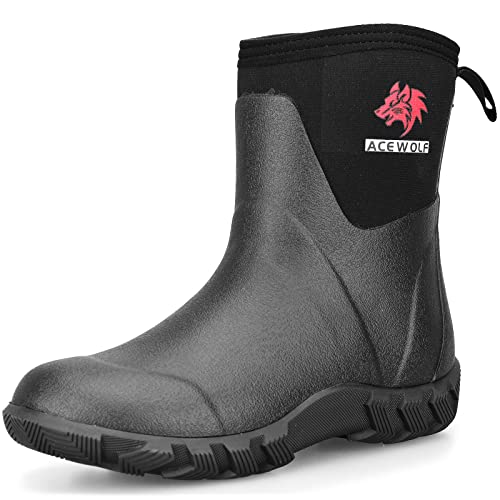 Acewolf Rain Boots For Women, 8'' Waterproof Rubber Neoprene Shoes, En 13832 Anti-Chemicals, Slip Resistant, Soft Toe(Aw40801,Black,Us 9) #TOP13