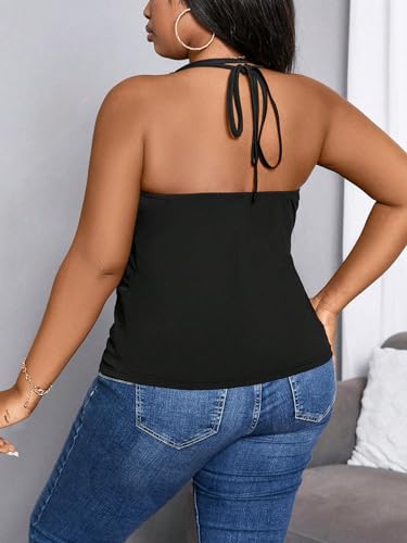 SOLY HUX Women's Plus Size Tops Cowl Neck Draped Tie Back Halter Cami Top2