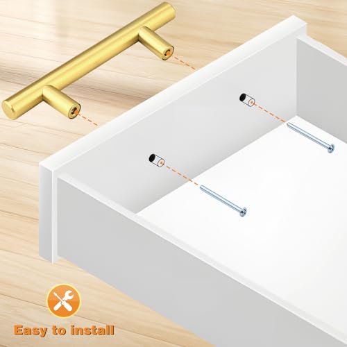 Image of Probrico 5 Pack 3 Inch Center-to-Center Kitchen Cabinet Pulls T Bar Gold Cabinet Handles Modern Drawer Hardware Dresser Pulls, 5 Inch Total Length