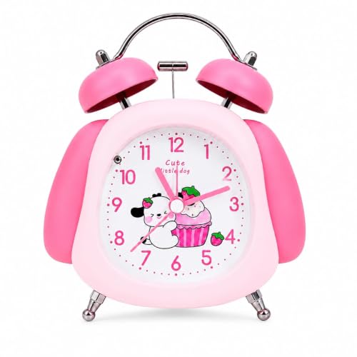 Image of HOME SKILL Alarm Clock for Kids Girls, Cute Pink Analog Alarm Clock for Bedroom, Twin Bell Desk Clock, Silent Non-Ticking Quartz Table Clock for Children, Teens & Adults (Pink Panda)