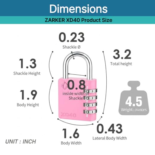 Image of XD40 Combination Lock, 4-Digit Padlock for School Gym Sports LockerLock, Fence, Toolbox, Case, Hasp Storage (4-Pack, Pink)