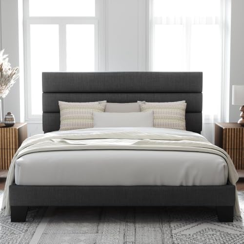 Image of Allewie Cal King Size Platform Bed Frame with Fabric Upholstered Headboard