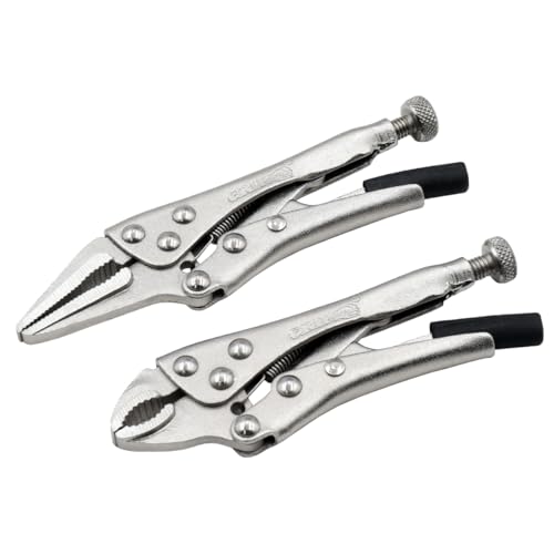 GRIP 2 pc Mini Locking Pliers - Heat Treated Steel - Nickel Plated - Locking Plier/Long Nose Locking Plier - Intricate Repairs - Home Garage Workshop