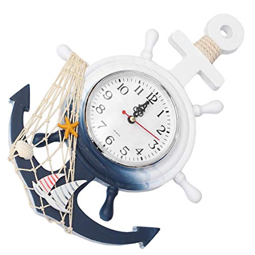 Sewacc ZG405N8QJ18JN1607G3G1E Nautical Decor Wall Clock Anchor Clock Mediterranean Style Boat Wheel Wall Clock Coastal Beach Theme Nautical Wheel Rudder Steering Decor Wall Hanging Clock Beach Clock thumb #8