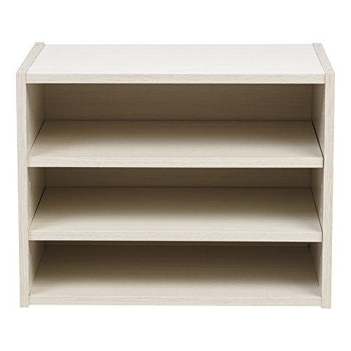 Image of IRIS USA, Inc. 3-Shelves Modular Wood Stacking Storage Box, for Office Closet and Nightstand, Easy Assembly, Customizable, Stacking Storage Boxes, White