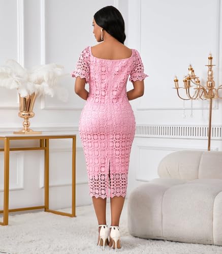 Image of Cololura Elegant Sexy Floral Lace Short Sleeve Off Shoulder Evening Gown Party Formal Bodycon Midi Dress