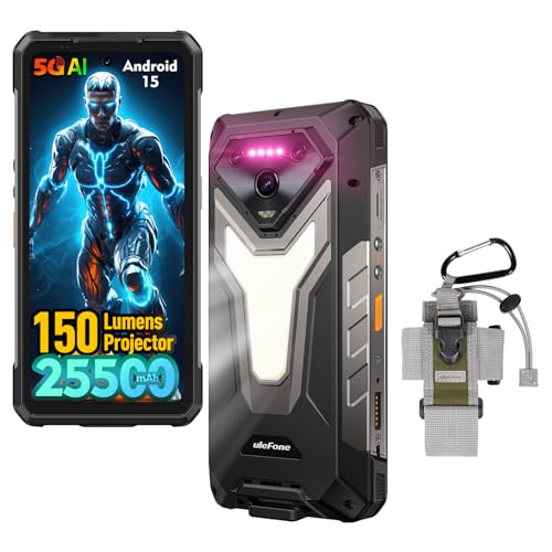 Ulefone Armor 34 Pro 5G Rugged Phone Unlocked with 150 Lumens Projector, 32GB+512GB ROM/2TB, 25500mAh 66W, Android 15, 6.95