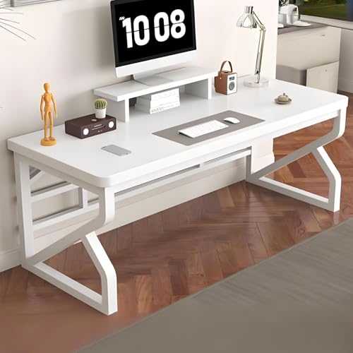BDYSWD パソコンデスク ゲーミングデスク 机 パソコンデスク木製 無垢材 25mm厚のカウンタートップ 厚めの炭素鋼製テーブル脚 強力な耐荷重性 堅牢性と安定性 防水性と防汚性 耐傷性 テーブルトップ上げ棚デザイン 掃除や組み立てが簡単 ダブルゲーム