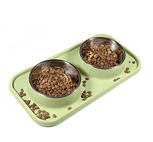L.D.Dog Katzenfutternäpfe, Katzennäpfe, rutschfest und auslaufsicher, Silikonmatten mit Ständer, herausnehmbare Edelstahl-Futter- und Wasserschalen...