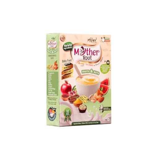 Image of Millex Mother Root Fruits & Nuts Baby Cereal | 400g | For Infants 6 to 30 Months | Pomegranate, Banana, Almonds, Cashew, Pista, Dates & Sprouted Ragi | No Sugar, No Preservatives, No Artificial Flavours | Ready in a Minute