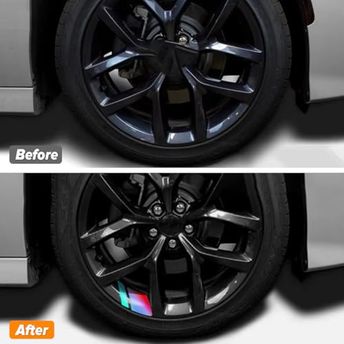 Image of Mandark 12PCS Car Wheel Rims Decal Stripes, Reflective Vehicle Tire Rim Stickers for 18-21 Inch Wheels, Safety Auto Exterior Hash Stripe Sticker Decoration, Universal for SUV, Truck, RV (Laser Silver)