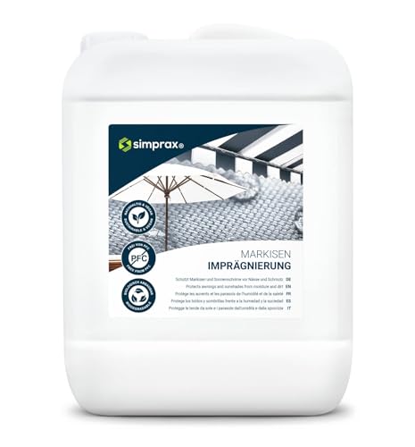 simprax® Markisen Imprägnierung - Langzeit-Imprägniermittel für Markisen, Sonnenschirme und Sonnensegel - UV-stabil - 5,0L Kanister