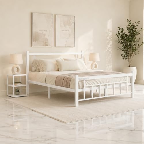 Image of Queen Size Metal Bed Frame | Queen Metal Bed | QueenSize Iron Bed | Queen Steel Bed | Heavy Duty Platform Bed | Double Bed Cot | Steel Slats | Metal Cot | No Box Spring Needed | Bedroom Furniture