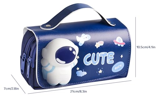 Image of Cute Astronauts Pencil Case for Kids,Kawaii Girls Pencil Pouch with Compartments,Stress Release Pencil Bag for Elementary Students(Blue), JieYaBiDai-007