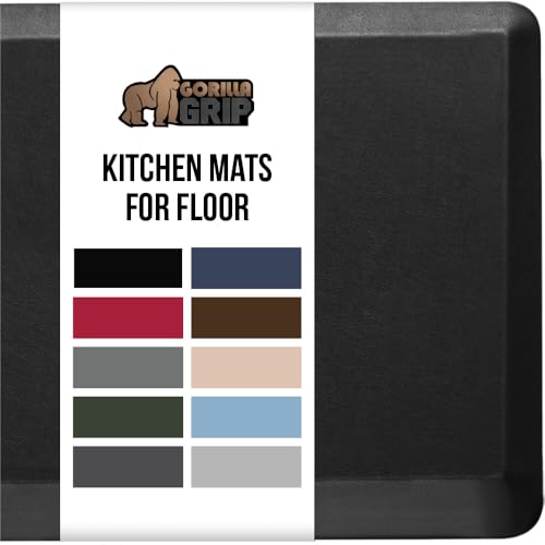 GORILLA GRIP Comfortable Cushioned Kitchen Mats for Floor, Waterproof and Stain Resistant Soft Top, 3/4 Inch Thick Ergonomic Standing Desk Anti Fatigue Mat, Foam Supports Ankles and Feet, 17x24, Black