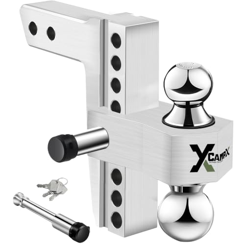 CAMPX Adjustable Trailer Hitch 8-inch Drop Tow Hitch Fits 2.5-inch Receiver 2 and 2-5/16 inch Balls 18 500 LBS Solid Tube Hitch with Anti-Theft Pin SLV