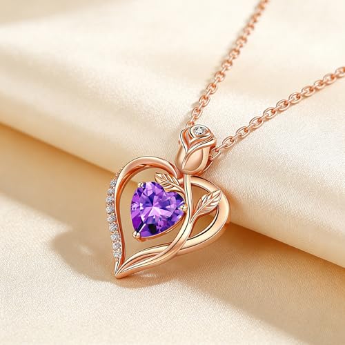 Image of Heart Birthstone Necklace for Women I Love You