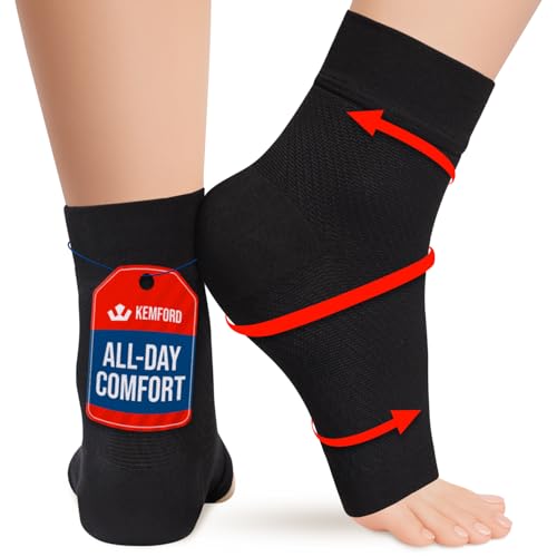 Image of KEMFORD Ankle Compression Sleeve - 1-Pair, Plantar Fasciitis Braces - Open Toe Compression Socks for Swelling, Sprain, Neuropathy, Arch Support for Men and Women