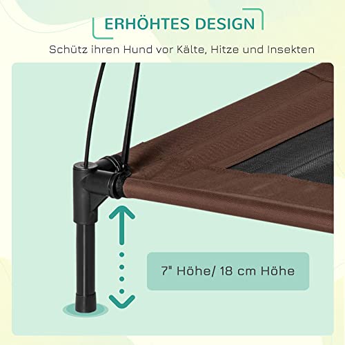 PawHut Erhöhtes Hundebett mit Baldachin, Haustierbett, Hundeliege Outdoor mit Dach, Atmungsaktiv, Taftstoff für Camping Kaffee 76 x 61 x 73 cm