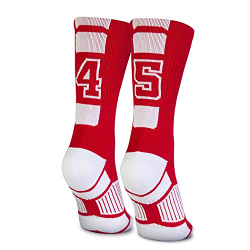 Custom Team Number Crew Socks | Athletic Socks by ChalkTalkSPORTS | Red | 45