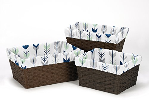 Sweet Jojo Designs 3-Piece Fits Most Basket Liners for Grey, Navy and Mint Woodland Arrow Bedding Sets
