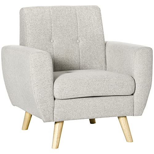 HOMCOM Fauteuil de Salon Relax Style scandinave Dossier capitonné en Tissu 85 x 76,5 x 86 cm - Gris Clair et Pieds en Bois