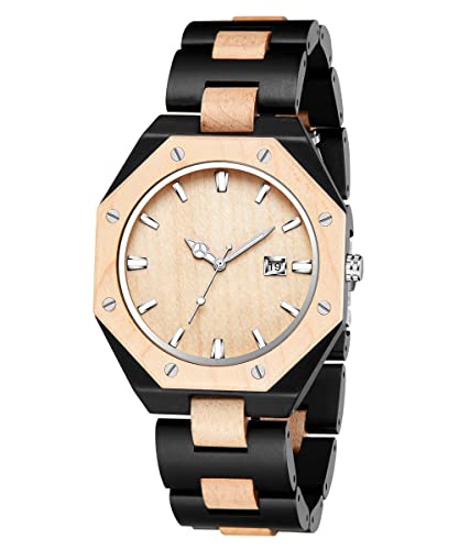 Montre d'affaires en bois polygonal noir et blanc, un garde-temps homme au design d'exception
