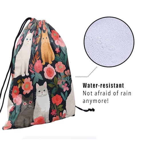 Image of Nerxy Floral Cats Gymnastics Grip Bag - Pet Drawstring Grip Pouch for Gymnasts, Flowers String Bag, Adjustable Gym Drawstring for Travel Sports