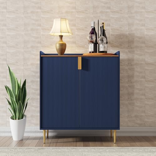 HOLTICO Gabinete de bebidas, gabinete de vino para 9 botellas, armario de bar con soportes de vidrio, estante de vino independiente, aparador, mesa de bar, buffet para sala de estar y comedor, color