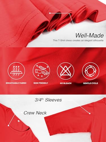 Image of STATUS MANTRA Long T-Shirt Dress for Women - Cotton Knee Length T Shirt Top | 3 /4th Sleeves, Soft Bio-Washed Fabric | Stylish Regular Fit Crew Neck