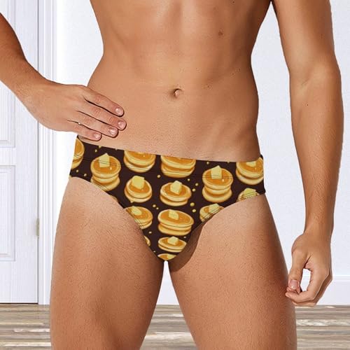 Pancakes Pattern Printed Swim Briefs for Men Sexy Bikini Swimwear Elastic Beach Trunks Bathing Suit2