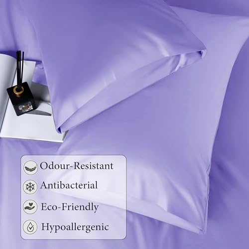 Image of RD TREND Microfiber Satin Weave Fitted Bedsheet King Size 78x72x10 Inch, Elastic Bedsheets for King Size Bed with 2 Pillow Covers-18x28 Inch (Lavender)