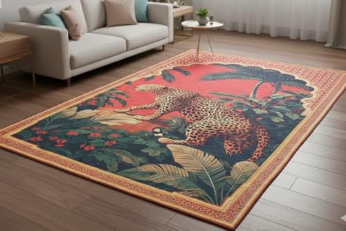 Cotton Bolls Textiles 5x7 Feet Printed Carpet | Animal Theme, Abstract, Modern & Traditional Area Rug | Anti-Skid Multicolor Living Room Carpet | Leopard