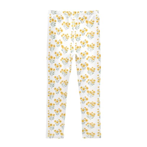 Girls' Athletic Leggings Ankle Length Yoga Dance Pants Kids Teen 4T Yellow Flowers2