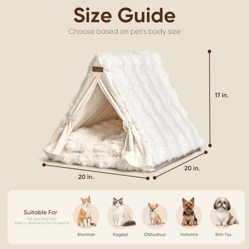 FUKUMARU Cat Cave Bed, Sturdy Frame Washable Cat Tent Bed with Curtain | Semi-Enclosed Cat Hideaway for Anxious Cats, Large Cozy Cat House for Indoor Cats, Soft Plush Covered Dog Bed, Cream - Image 7