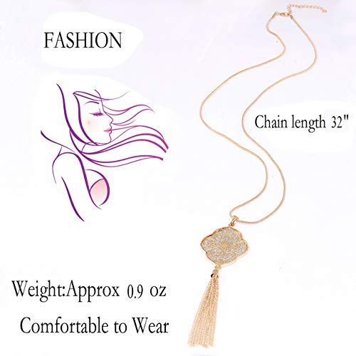 Moloch Long Necklaces For Woman Disk Circle Pendant Necklaces Tassel Fringe Y Necklace Set Statement Pendant (Quatrefoil-Shaped-Gold) #TOP5