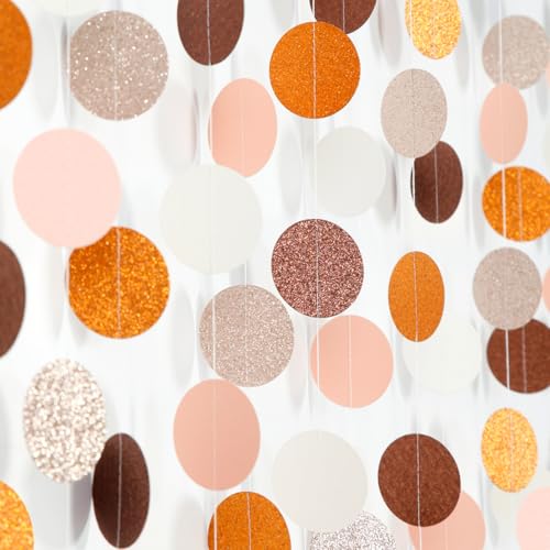Image of Orange Brown Rose-Gold Party-Decorations Streamers-Garland - 52ft Boho Fall Groovy Birthday Hanging Paper Banner,Autumn Burnt Baby Bridal Showe Neutral Wedding Sunset Bachelorette Decor Hugfond