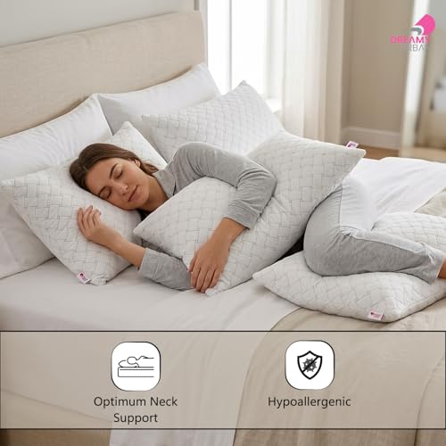 Image of Hotel Quality Pillows Set of 4, Ultra Soft Microfiber Bed Pillows 17x27 Inch, Fluffy No Lump Support, Breathable Hypoallergenic Machine Washable Bed Pillows